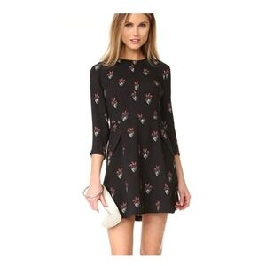 A.L.C. Terry Radish Botanical Print 100% Silk Mini Dress – Black – Size 4